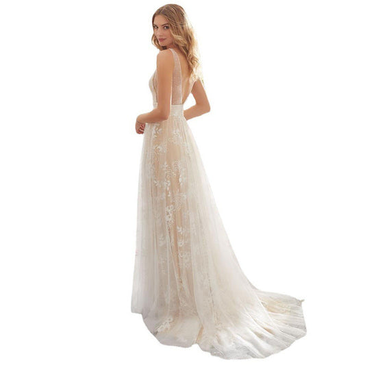 Out-Shine | V-Neck Sleeveless Lace Wedding Dress