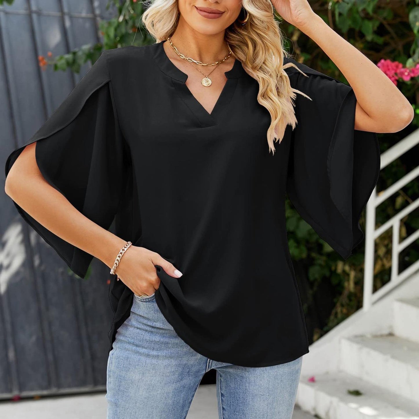 Out-Shine | Petal Sleeve Chiffon Shirt