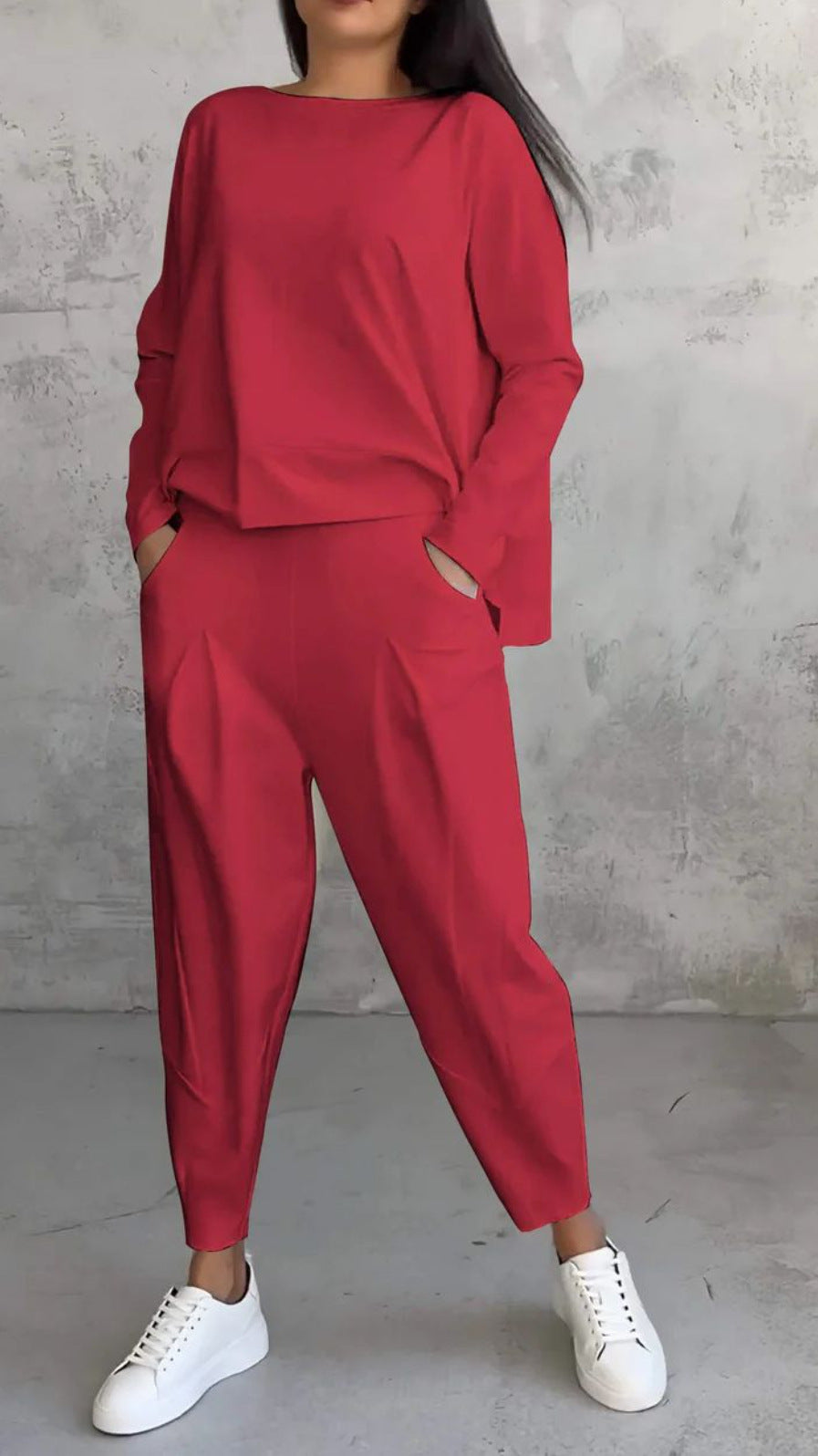 Out-Shine | Plain Color Slim Fit Pantsuit With Round Neck Neckline