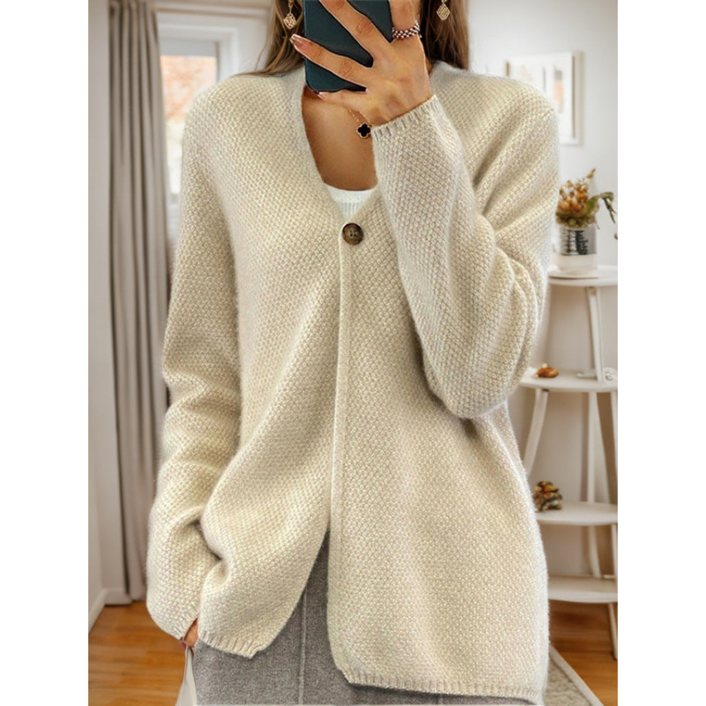 Out-Shine | One-Button V-Neck Knited Cardigan Sweater