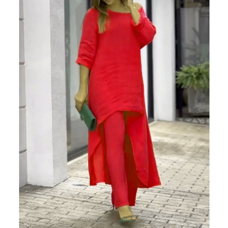 Out-Shine | Irregular cotton linen wide leg two-piece set