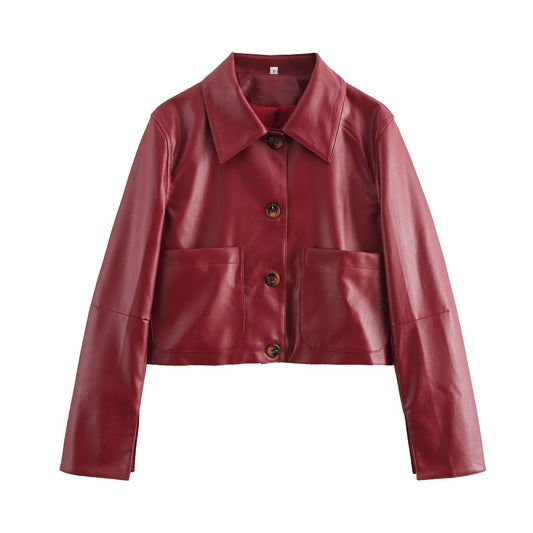 Out-Shine | Plain color leather jacket
