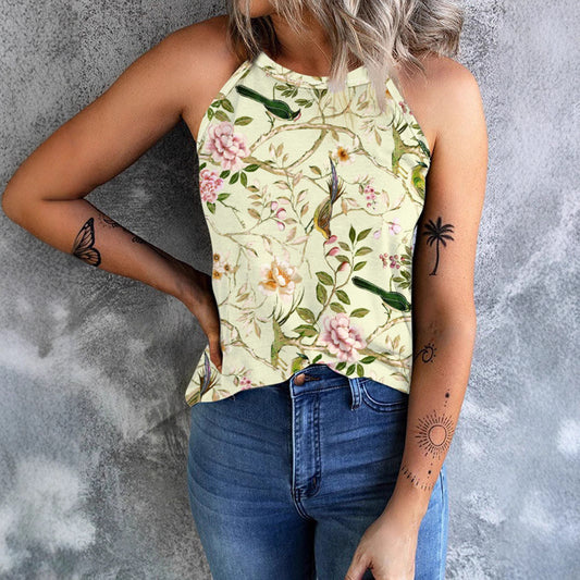 Out-Shine | Vintage Floral Plant Pattern Slim Fit Tank Top