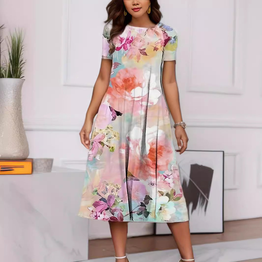 Out-Shine | Floral print spring summer short sleeve dress