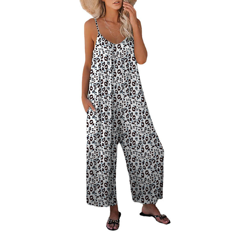 Out-Shine | Leopard-Print-Tasche Loose Strap One-Piece Jumpsuit