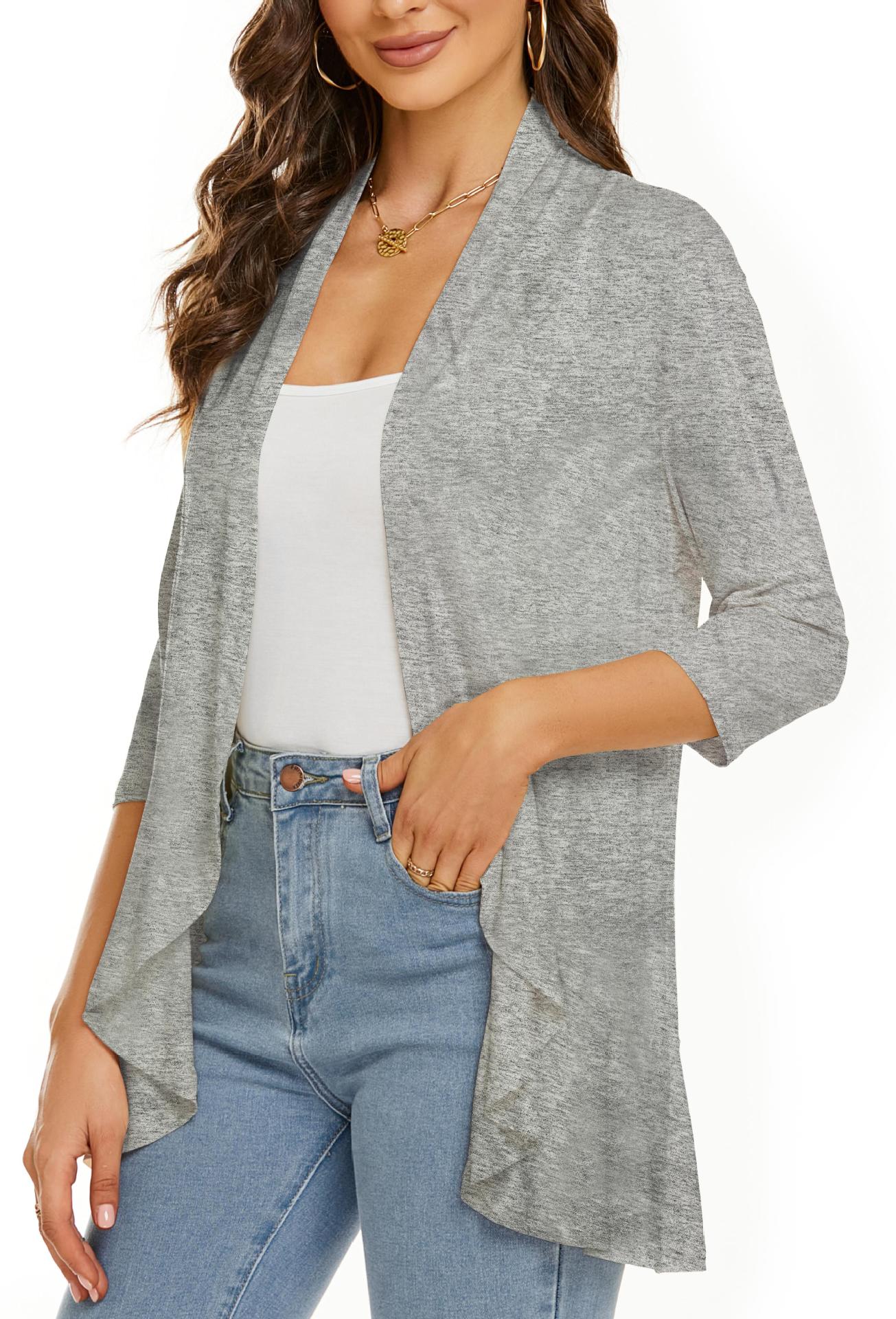 Out-Shine | Single color cardigan with seven quarter sleeves and ruffle border