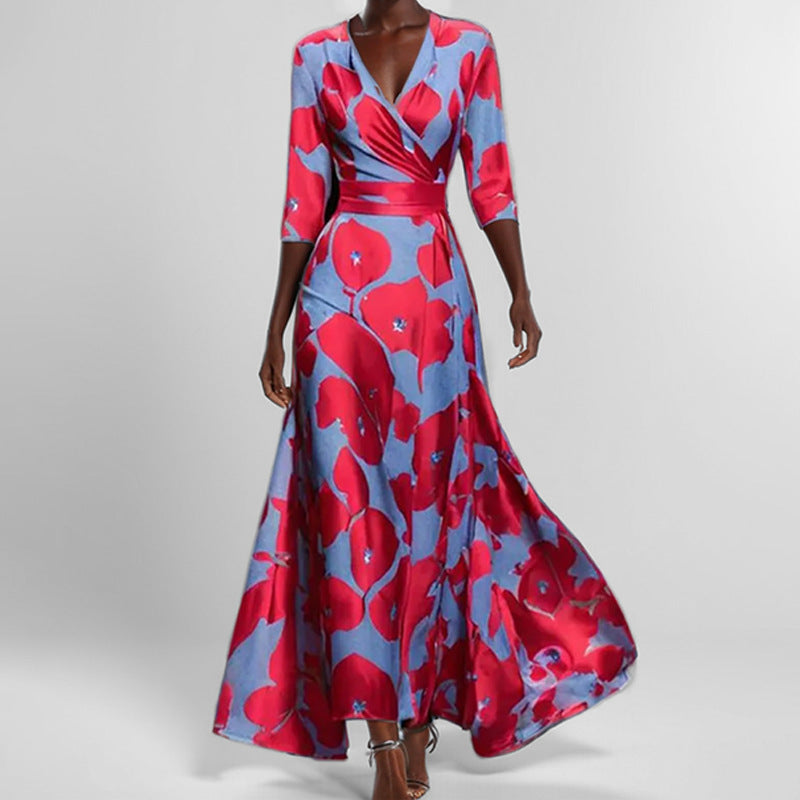 Out-Shine | Black V neckline printed waist dress with booties
