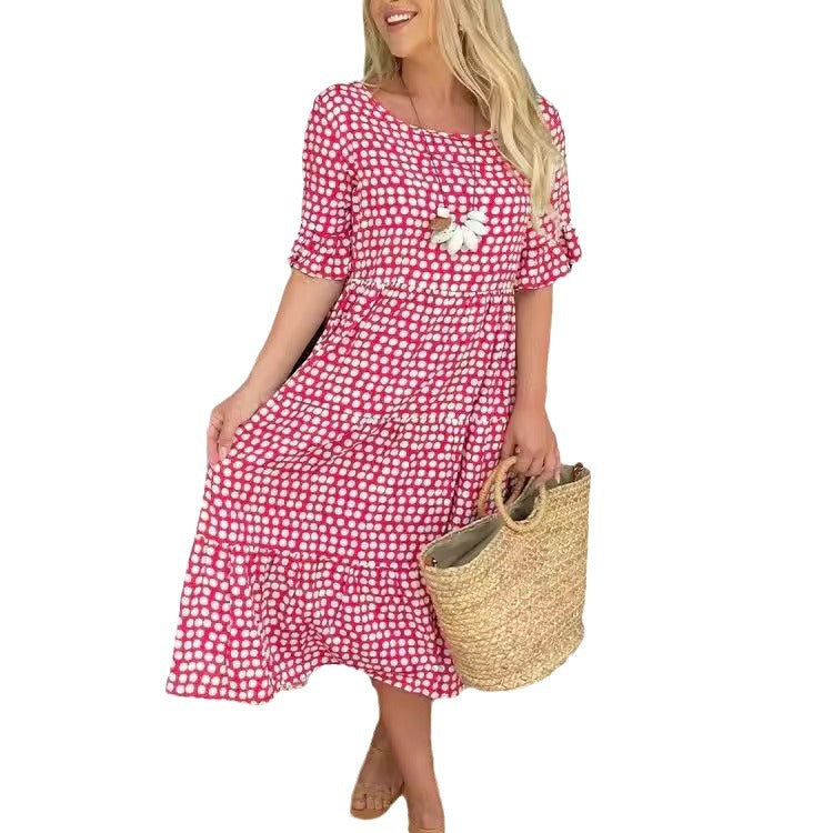 Out-Shine | Summer Roundneck Printed Short Sleeve Dress