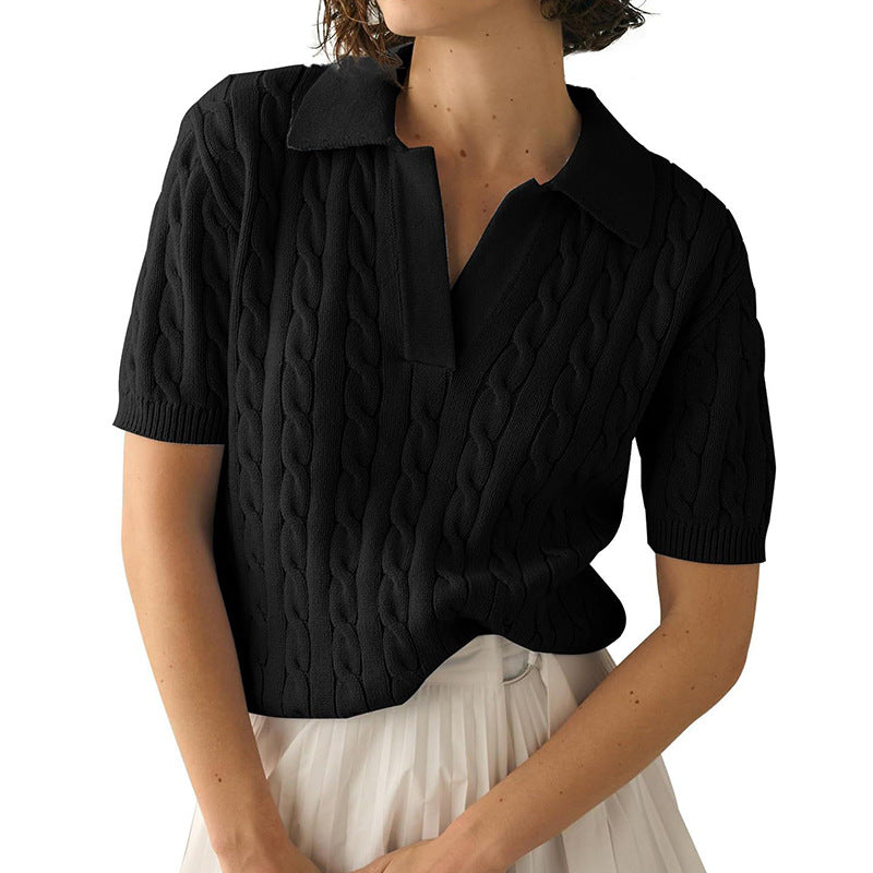 Out-Shine | Polo collar Twist knit sweater