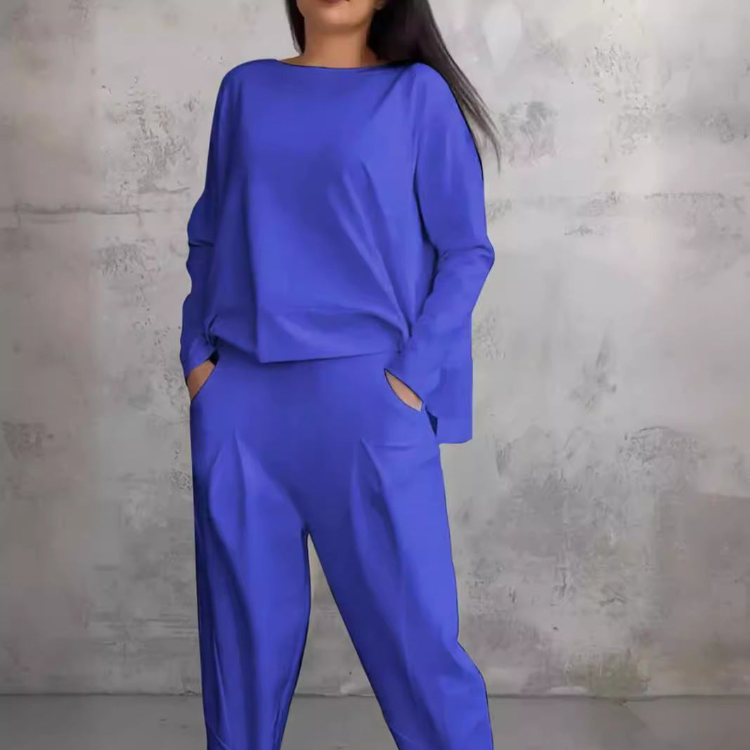 Out-Shine | Plain Color Slim Fit Pantsuit With Round Neck Neckline