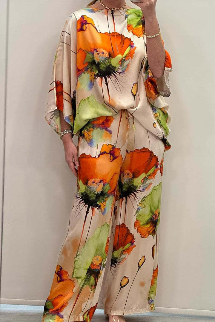 Superar el brillo | Conjunto suelto Satin-Ein-Schulter-gedrucktes 