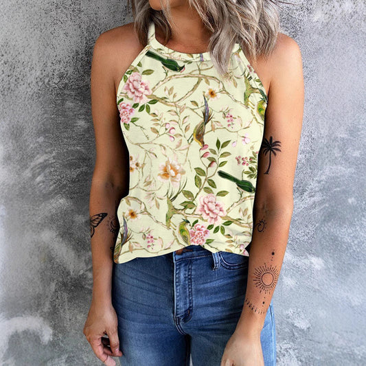 Out-Shine | Vintage Floral Plant Pattern Slim Fit Tank Top