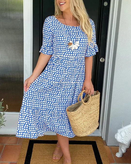 Out-Shine | Summer Roundneck Printed Short Sleeve Dress