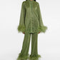 Out-Shine | Autumn winter feather standing collar long sleeve top and pants set