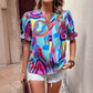 Out-Shine | Abstract print puff sleeve short shirt