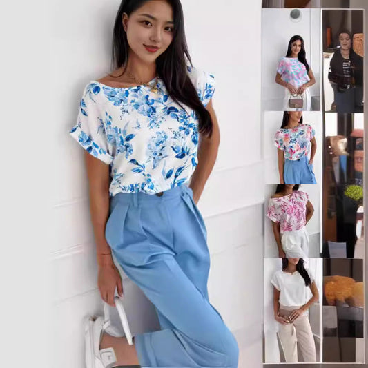Out-Shine | Summer printed round neck loose shirt