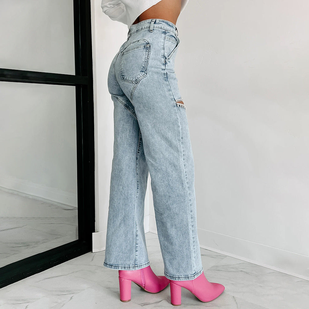 Out-Shine | Loose Ripped Straight Leg Women's Jeans
