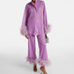 Out-Shine | Autumn winter feather standing collar long sleeve top and pants set