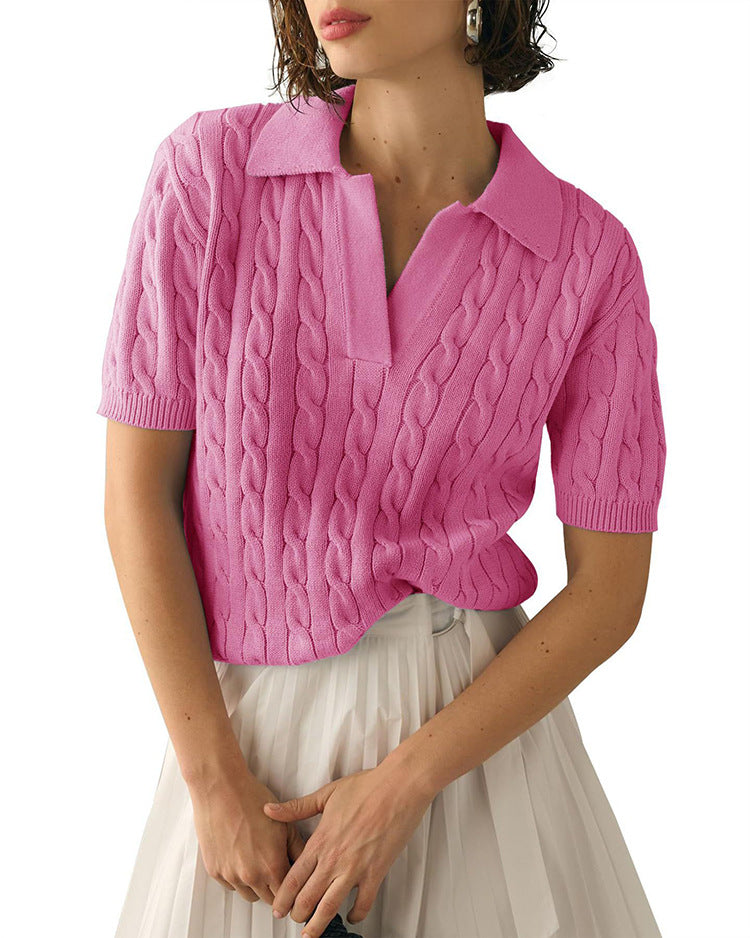 Out-Shine | Polo collar Twist knit sweater