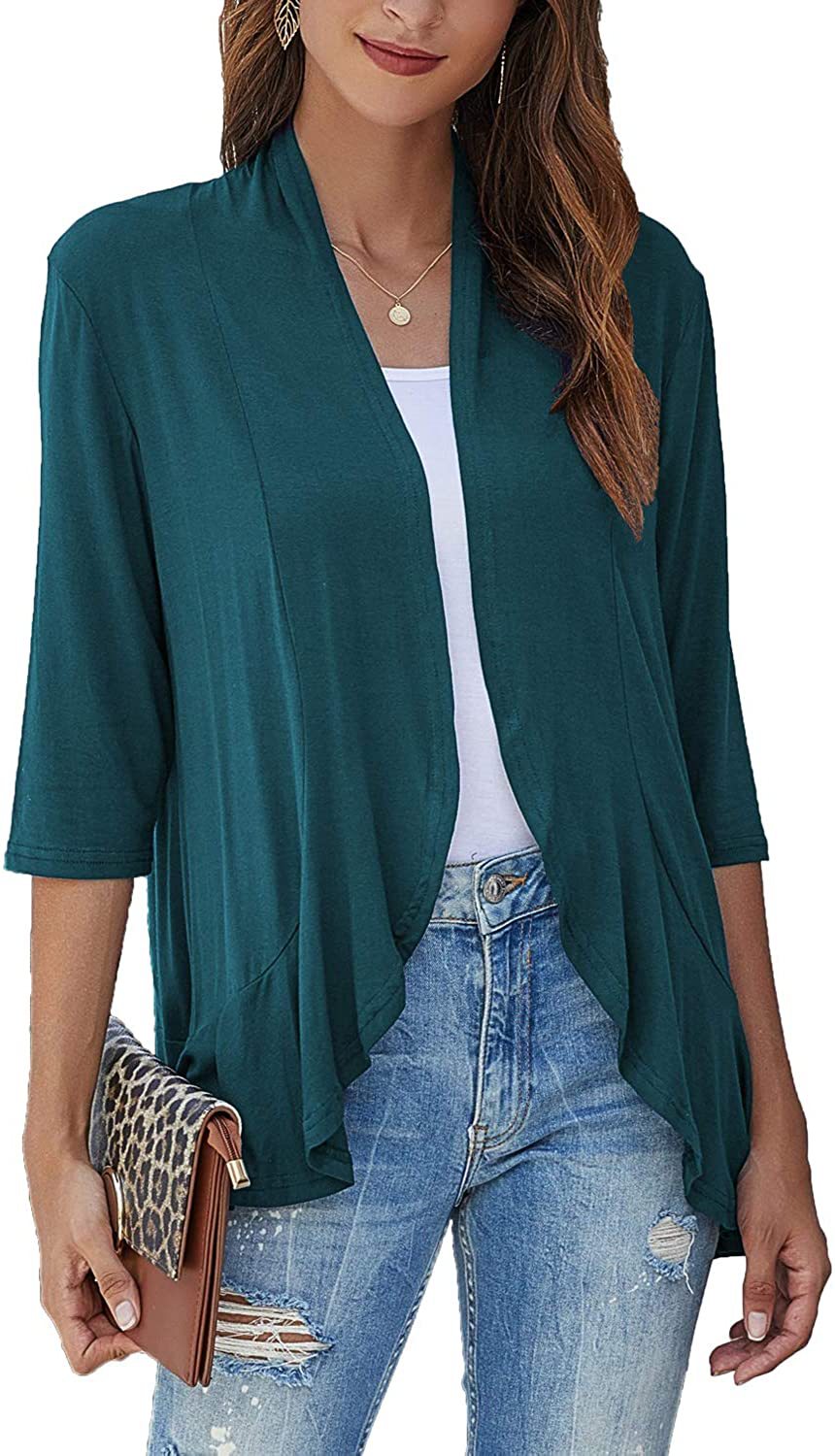 Out-Shine | Single color cardigan with seven quarter sleeves and ruffle border