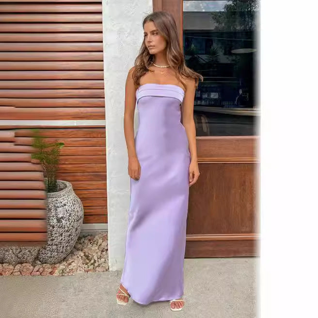Out-Shine | Summer Plain Color Wearless Elastic Backless Satin Dress