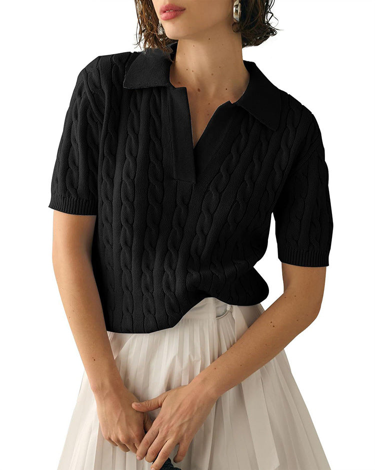 Out-Shine | Polo collar Twist knit sweater