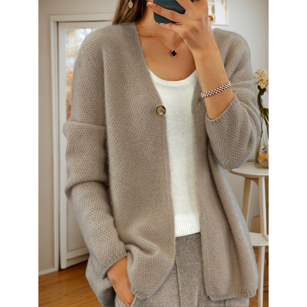 Out-Shine | One-Button V-Neck Knited Cardigan Sweater