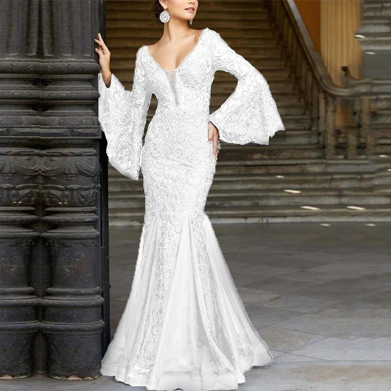 Out-Shine | Lace Embroidered Black Mermaid Evening Dress