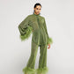Out-Shine | Autumn winter feather standing collar long sleeve top and pants set