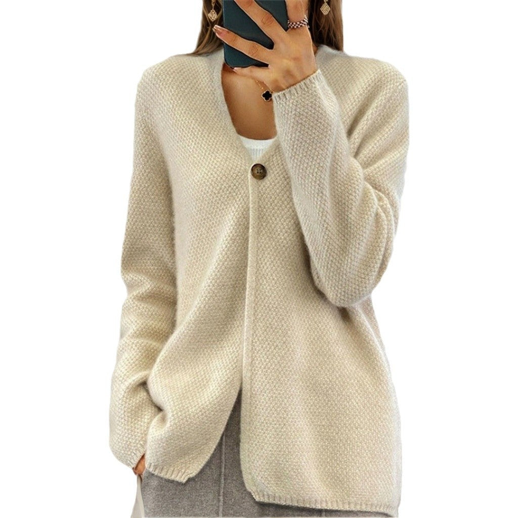 Out-Shine | One-Button V-Neck Knited Cardigan Sweater