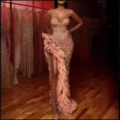 Out-Shine | Gold Silhouette Temperament Pendulum Sequin Dress