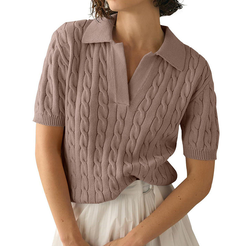 Out-Shine | Polo collar Twist knit sweater