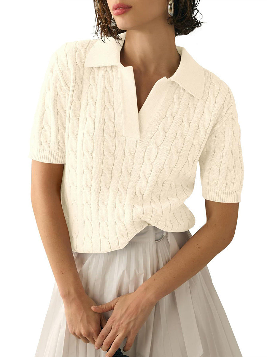 Out-Shine | Polo collar Twist knit sweater
