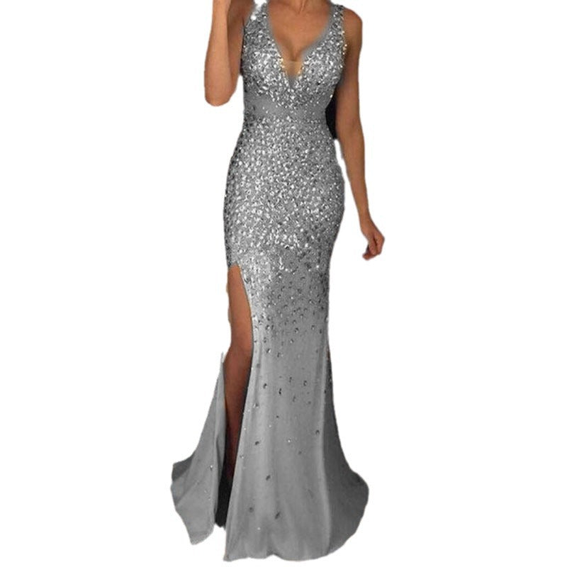 Out-Shine | Sling V Neckline Split Glittery Evening Dress