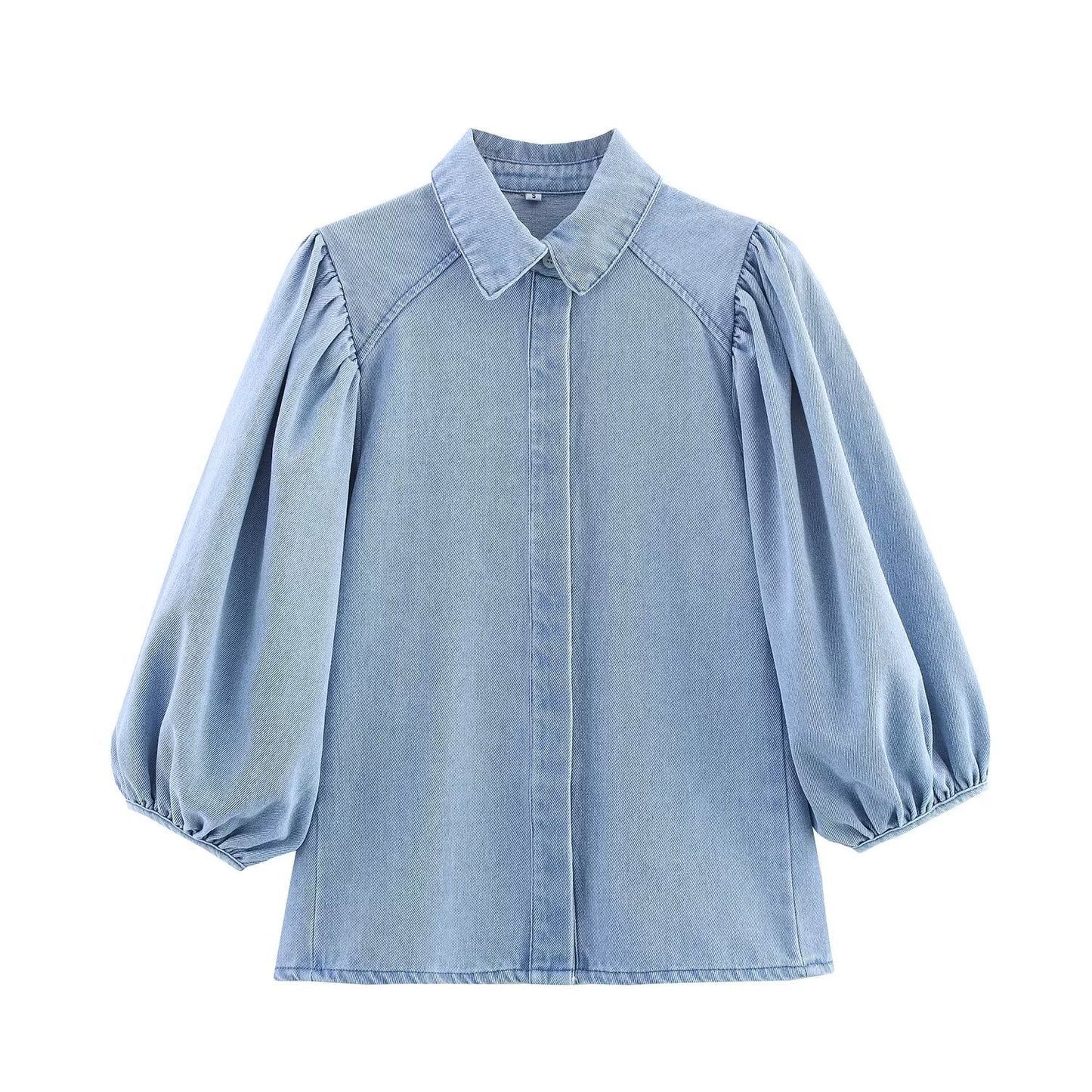 Out-Shine | Women's New Retro Style Collar Puff Sleeve Denim Shirt