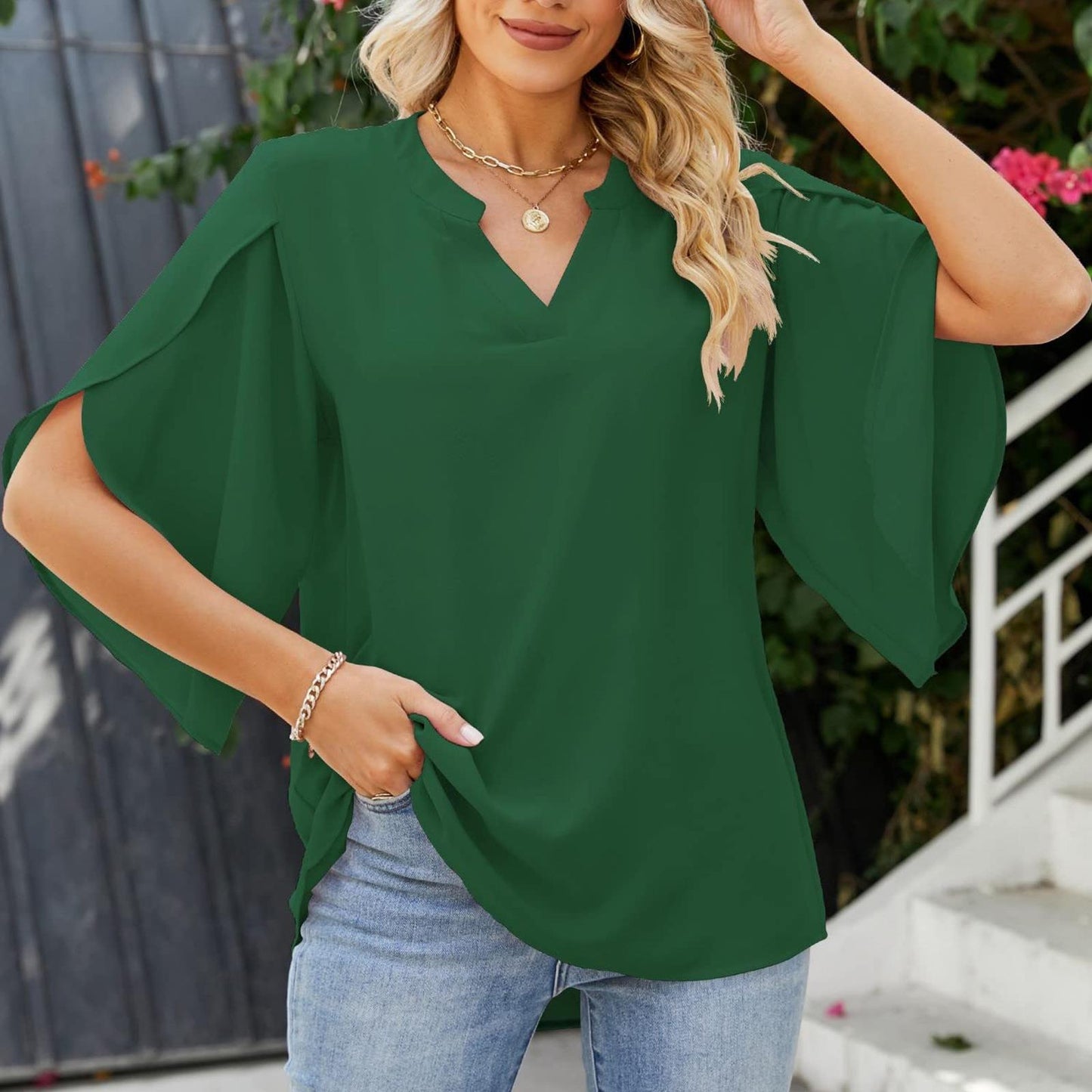 Out-Shine | Petal Sleeve Chiffon Shirt