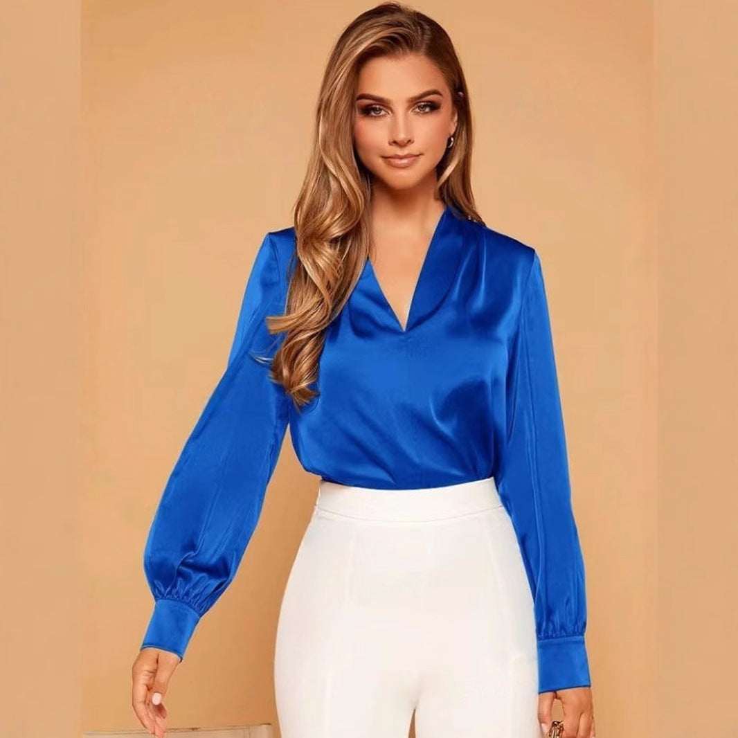 Out-Shine | V Neckline Long Sleeve Satin