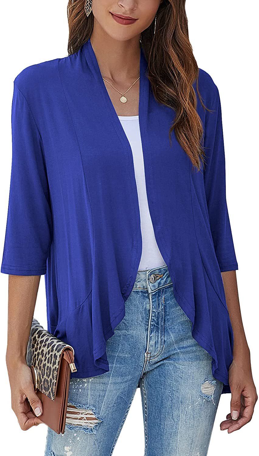 Out-Shine | Single color cardigan with seven quarter sleeves and ruffle border