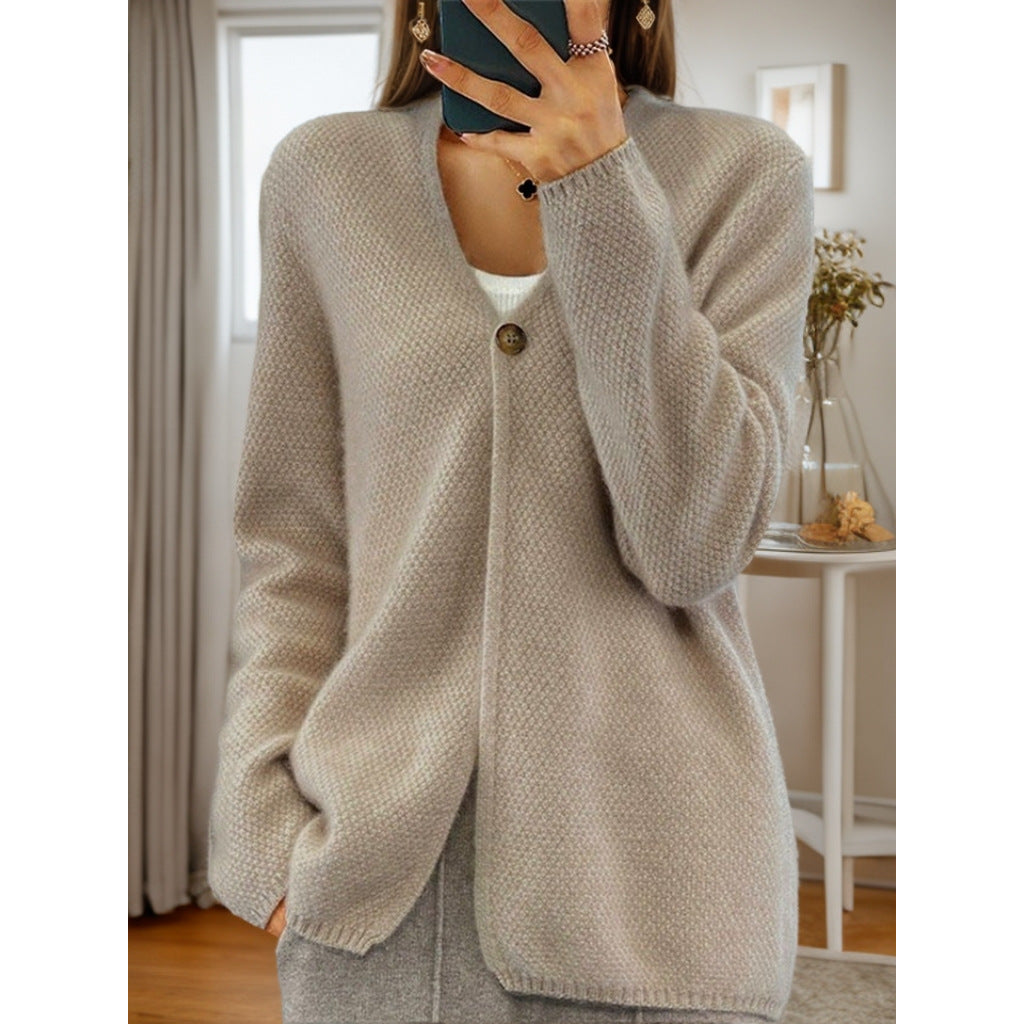 Out-Shine | One-Button V-Neck Knited Cardigan Sweater
