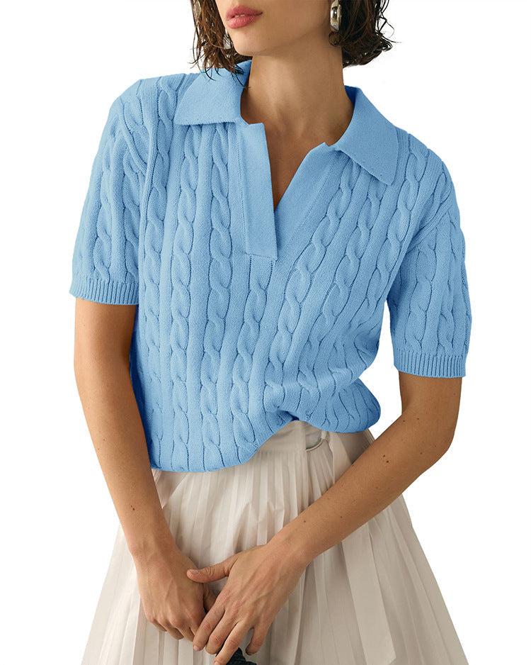 Out-Shine | Polo collar Twist knit sweater