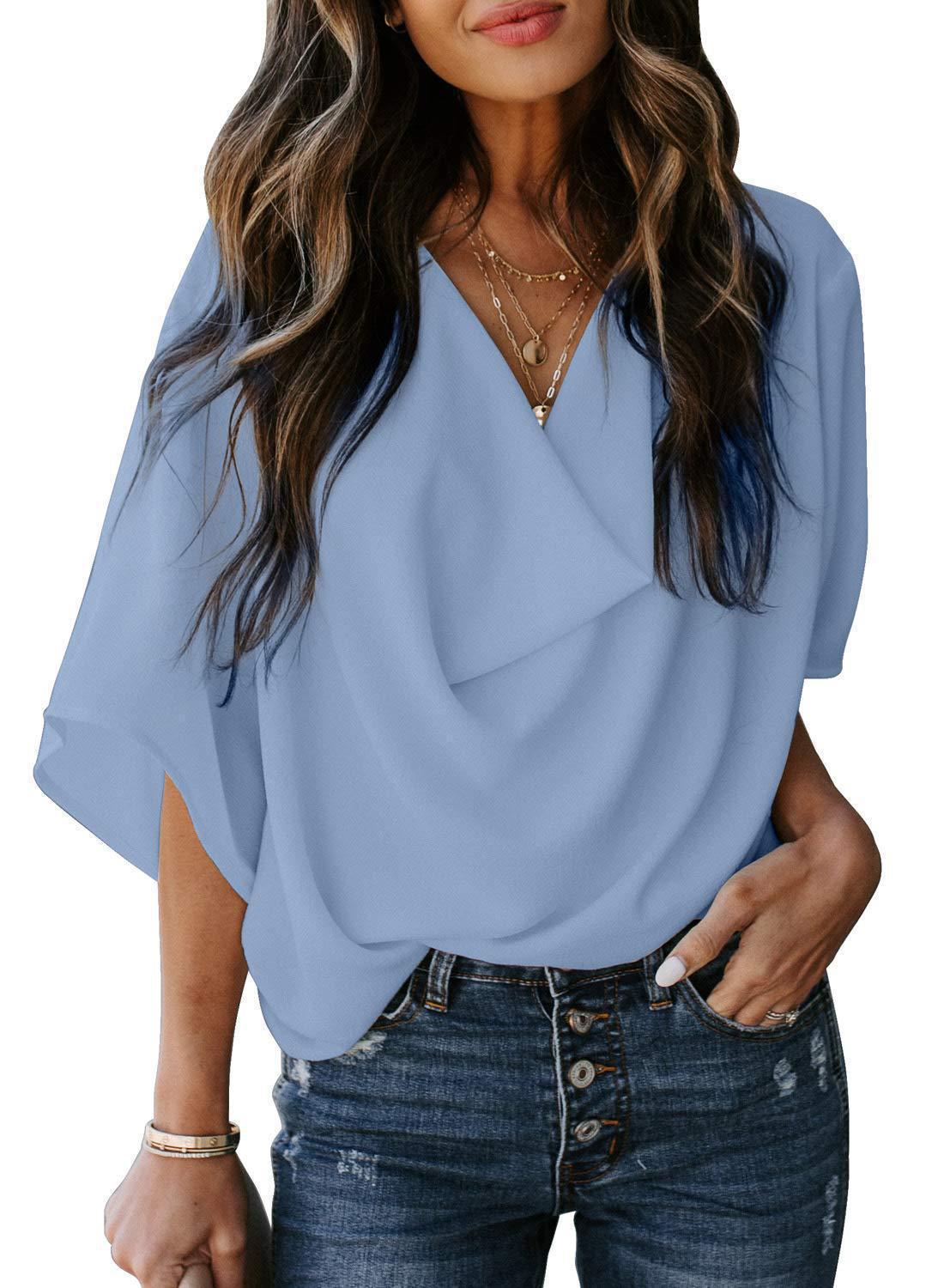Out-Shine | Chiffon shirt with V neckline