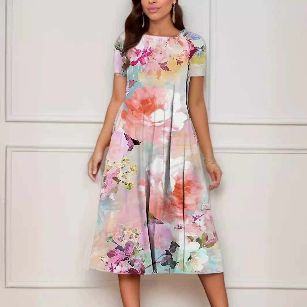 Out-Shine | Floral print spring summer short sleeve dress