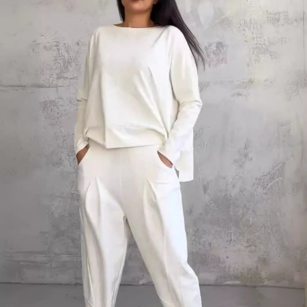 Out-Shine | Plain Color Slim Fit Pantsuit With Round Neck Neckline