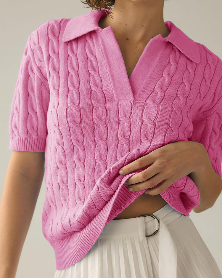 Out-Shine | Polo collar Twist knit sweater