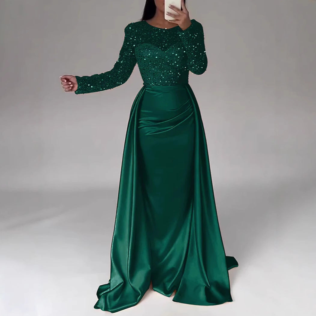 Out-Shine | Women's Glamorous Evening Gown with Sparkling Pearls and Flowing Skirt