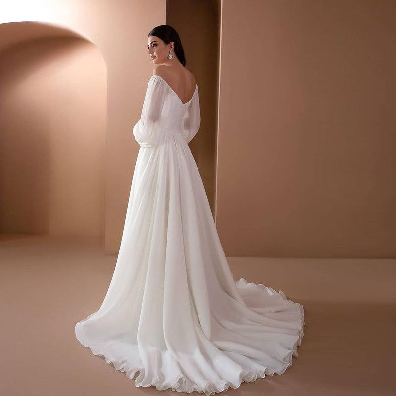 Out-Shine | Off Shoulder Long Sleeve White Wedding Dress