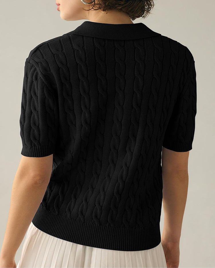 Out-Shine | Polo collar Twist knit sweater