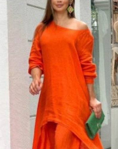 Out-Shine | Irregular cotton linen wide leg two-piece set