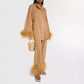 Out-Shine | Autumn winter feather standing collar long sleeve top and pants set
