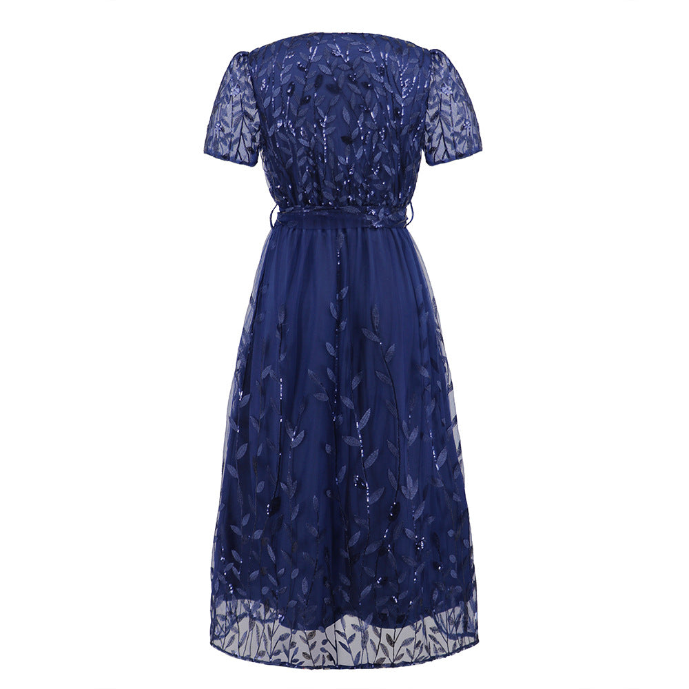 Out-Shine | Short Sleeve Cross V Neck Belt Midi Dress